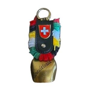 Switzerland Cow Bell Keychain European Alps Souvenir Keychain Colorful Fringe